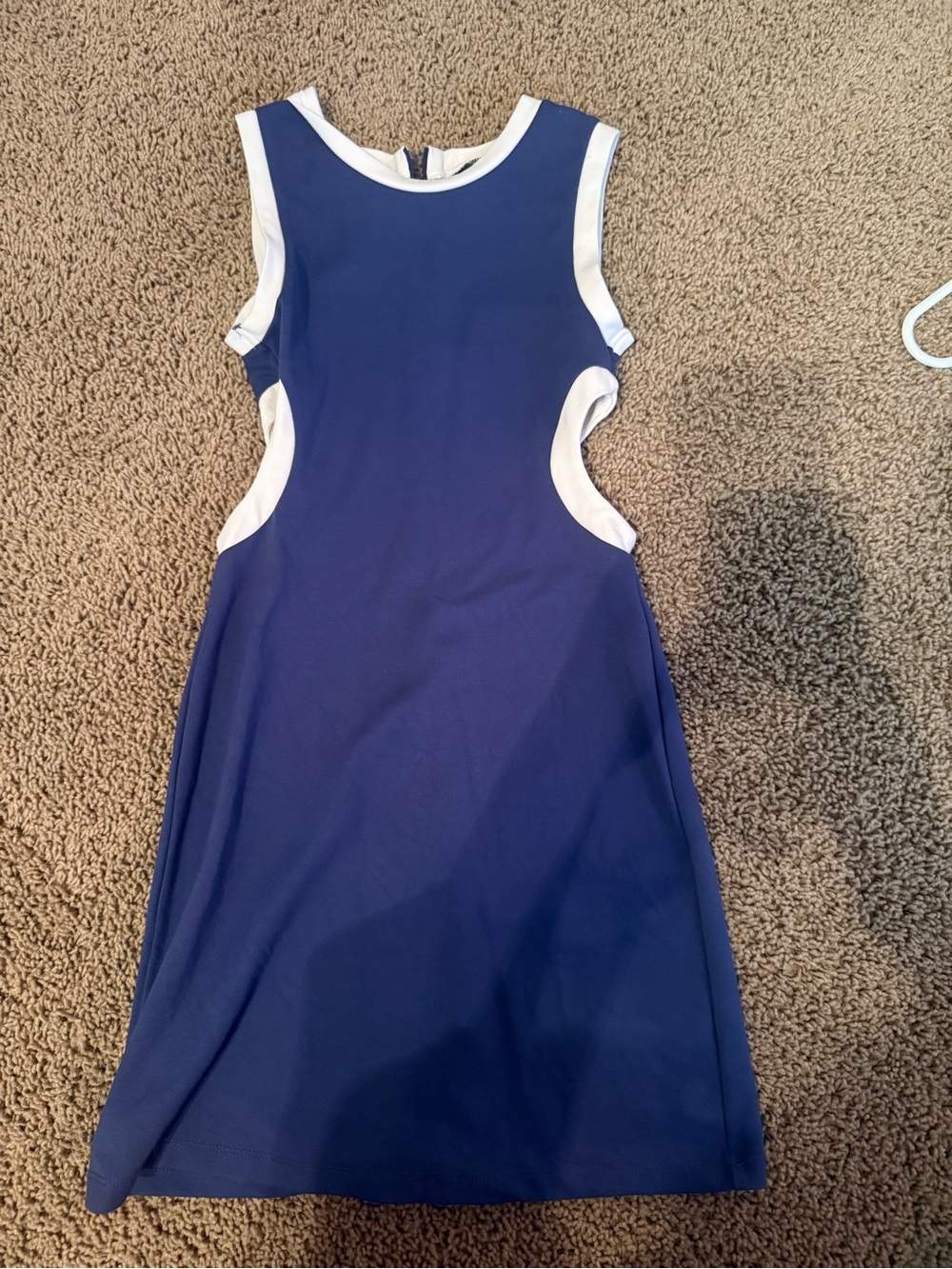 Navy Blue Sleeveless Cutout Dress with White Trim for Girls